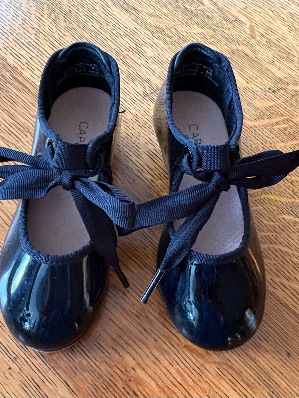 Capezio Black Patent Mary Jane Tap Shoes with Ribbon Tie